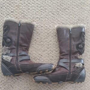 Brown Leather/Suade Faux Fur-Lined Women's Boots sz 9.5